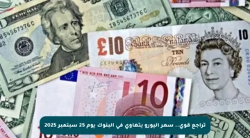 تراجع قوي.. سعر اليورو يتهاوى في البنوك يوم 25 سبتمبر 2025